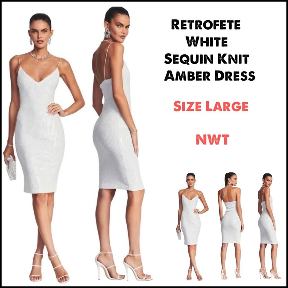 Retrofete White Sequin Knit Amber Dress SZ L $595